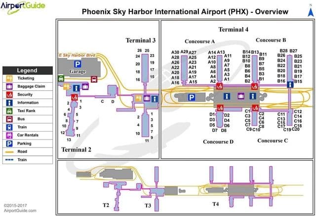 Phoenix luchthaven terminal kaart